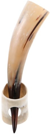 MUSISALY Juego de Cuerno para Beber Vikingo Vintage 380 Ml de Cuerno de Buey Natural con Soporte y Base de 36-38 Cm, Vaso Antiguo para Hidromiel, Cerveza y Vino, Adecuado para Fiestas