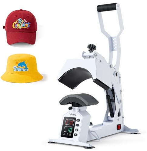 VEVOR Pressa a Caldo per Cappelli, Pressa per Trasferimento Termico di Cappelli 580 W Fai-da-Te Piastra Riscaldante 215 x 100 mm per Pressa Termica, Macchina per Pressatura Caldo Controllo LED