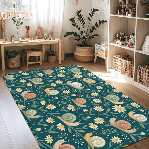 Alfombra de área de caracol, de primavera de la fantasía de la hoja de crisantemo, verde azulado, antideslizante, rectangular, para el hogar, para sala de estar, recámara, decoración de comedor, 4