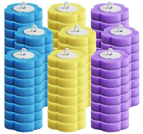 72 Piezas Cabezales de Repuesto para Escobilla de Baño Desechables, Repuesto Esponja con Solución Limpiadora para Escobilla de WC, Ideal para Fregadero, Bañera y Lavabo (Azul, Amarillo y Morado)
