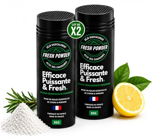 Fresh Powder - Poudre pour pieds et chaussures Lot de 2x80g élimine les odeurs Développé par un podologue est un remède déodorant naturel à 100% pour éliminer les chaussures et les pieds puant