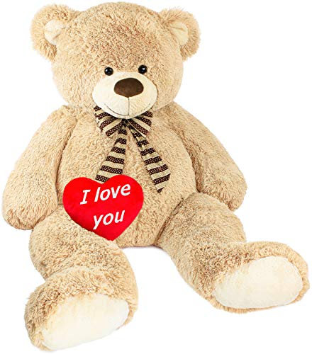 BRUBAKER Riesiger XXL Teddybär 150 cm groß Beige mit einem 'I Love You' Plüschherz