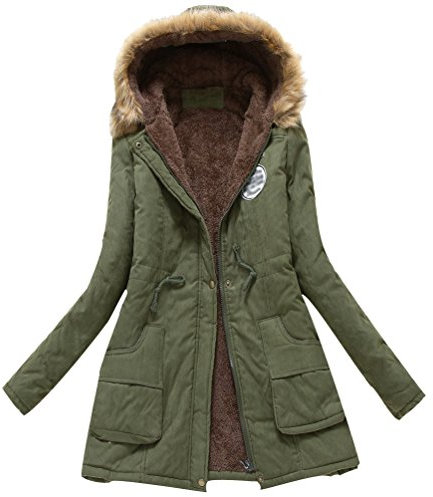 Minetom Damen Stehkragen Trenchcoat mit Gürtel Wollmantel Länge Zweireihige Winterjacken Parka Grün DE 34