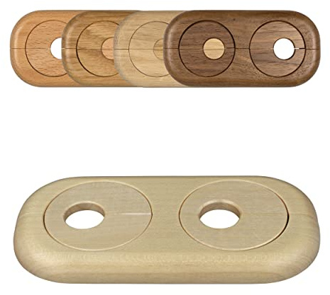 FUX Doppel Heizungsrohr Rosette Ahorn 22mm, Rohrabstand variabel | Massives Echtholz Ahorn, werkzeuglose Montage, Achsabstand 41 bis 66 mm, wiederverwendbar, für Parkett und Laminat