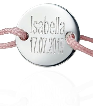 Kamiko Freundschaftsarmband mit Gravur – personalisiertes Armband mit rundem Plättchen aus 925 Sterling Silber (vergoldet oder Roségold), verstellbar, Geschenk für Freundin, Mama, Schwester