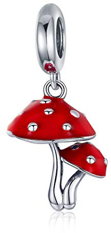 NewL 925 Sterling Silber Pilz Rot Emaille Anhänger Charms für Armbänder & Halsketten Silberschmuck