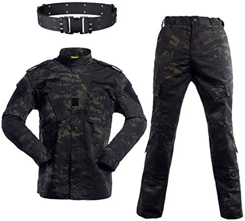 Taktisk kostym militäruniform stridsskjorta jacka och byxor kamouflagekläder män för airsoft paintball jakt skytte utrustning camping, Svart-CP, S