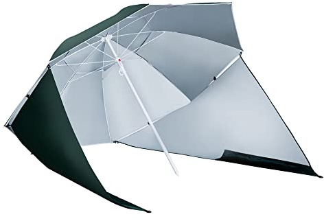 Outsunny Sombrilla de Playa 2 en 1 con 2 Paneles Anti-UV Ø210x222cm Verde