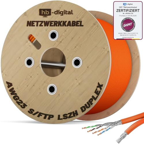 HB-DIGITAL 250m CAT 7 Netzwerkkabel reines Kupfer Duplex - Orange | LAN Kabel GHMT Zertifiziert Verlegekabel Ethernet Installationskabel, 10 Gbit/s, reines Kupfer AWG23 S/FTP