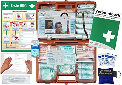 Verbandskoffer/Verbandskasten (G) Typ CN -Paket 2- Erste Hilfe nach AKTUELLER DIN 13169 für Betriebe INKL. Verbandbuch + Hygiene-Gel & Notfallbeatmung + AUSHANG