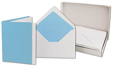 25 Faltkarten-Sets - Hellblau - 12 x 17 cm - DIN B6 Klapp-Karten mit Briefumschläge Hellblau gefüttert - inklusive Einleger