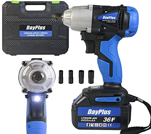 420Nm 1/2 Cordless Impact Wrench Driver 18V Electric Ratchet Rattle Nut Gun 6.0AH Li-Ion Battery Wheel Wrench Square Drive 4 Socket Set Forward/Reverse Setting 3200RPM Lug Nut Removal