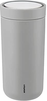 Stelton To-Go Click - Thermobecher, doppelwandige Isolierflasche - Rostfreier, auslaufsicherer Kaffeebecher/Teebecher mit Smart-Click-Deckel - Heiße & kalte Getränke - 0,4 Liter, Soft Light Grey