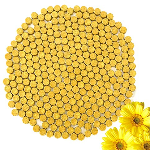 KEAL'S Kit de 230 Perlas de Cera para Sellado Octagonales Cuentas de Lacre para Sellos para Invitaciones Cartas Sobres Regalos y Envoltorios, Color Oro