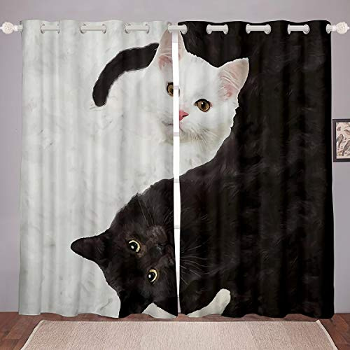 Homemissing Tende per finestra con gatti e gatti, colore: nero, bianco, per camera da letto, soggiorno, per ragazzi, gatti, con motivo 3D, per gli amanti dei gatti, trattamenti, W46 x L72