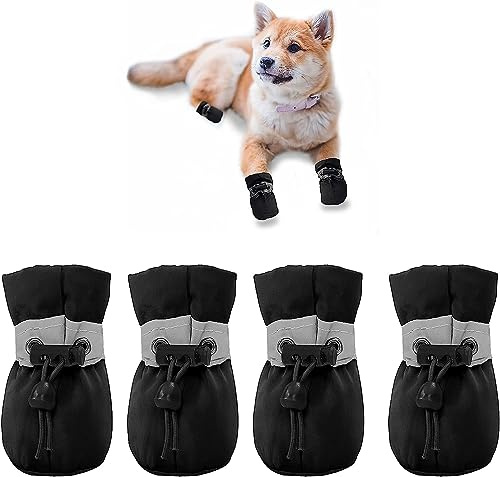 YAODHAOD Hundestiefel Pfotenschutz, Anti-Rutsch-Hundeschuhe Diese bequemen, weichen Sohle sind mit reflektierenden Riemen für kleine Hunde (7: 5,9x5 cm L*W, Schwarz)