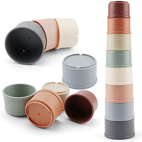 Own1one Stapelbecher, 8 Stück Stapelbecher Baby ab 6 Monate, Stapelturm Kinder, Montessori Spielzeug Stapelbecher Geschenk für 6 Monate 1 Jahr Mädchen