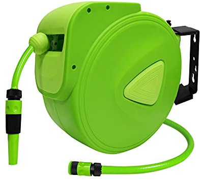 YUENFONG Schlauchtrommel 30m Schlauchtrommel Gartenschlauchtrommel Automatisch 3/4 Zoll Anschluss 180° Schwenkbare Schlauchbox für Garten, Bewässerung, Autowäsche, Camping, Wassersport
