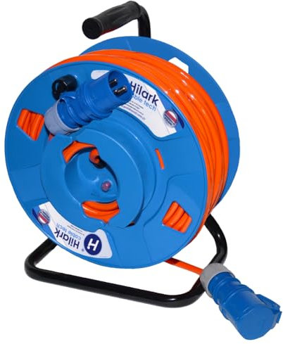 Hilark Electric Reverse Drum Extension H07BQ-F 3g2,5 mm (3x2,5 mm) with CEE 3-pin Industrial Plug for Camping Car, Caravan, Boat, Construction Site - 45m