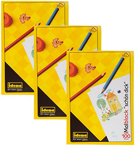 Idena 10390 - Idena Malblock, DIN A4, 100 Blatt, 70 g/m², Schön Dick, 3 Stück, Weiß