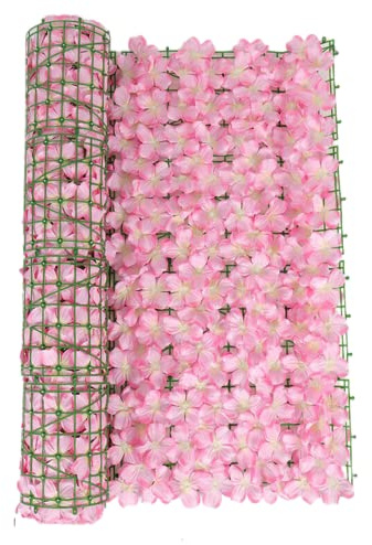 Clôture Artificielle, Feuille de Cerisier Artificielle, clôture d'intimité pour la Maison, Le Jardin, haie de Fleurs pour décoration Murale, clôture et Bouclier de confidentialité 50 x 100 cm (Rose)