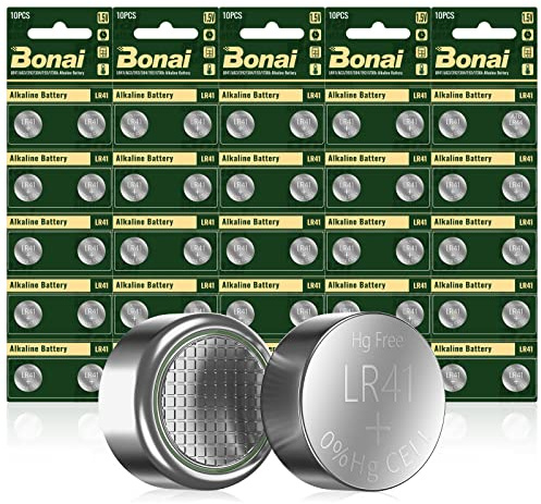 BONAI LR41 1.5V Alkaline Battery AG3 392 384 192 L736h Coin Cell Button Batteries 50 Counts [Packaging Upgrade]