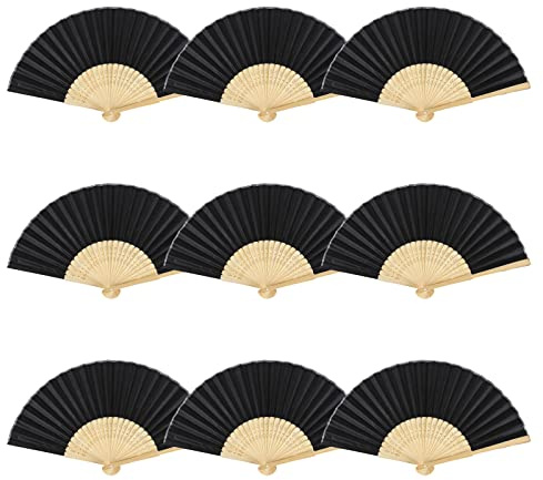 9 Pcs Cloth Hand Fans Silk Fan Handheld Paper Fan Folding Hand Fans Silk Fabric and Bamboo Ribs Handheld Folding Chinese Fan Bamboo Folding Fans Craft Fan Folding Fan for Wall Decoration (black)