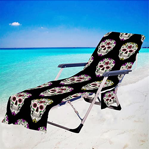 Morbuy Beach Towel with Pockets for Loungers, Skull Pattern Beach Chair Cover Towel Fitted Microfiber Sunbed Towel Sun Lounger Towels for Summer Outdoor Garden Pool Vacation (Floral)