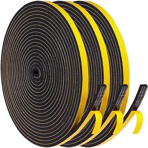 Dichtungsband Selbstklebend für Türen Fenster, 6mm(B) x 3mm(D)/18m Schaumstoff klebeband Gummidichtung Gegen Kalte Zugluft/Anti-Kollision/Schalldichter/Wasserdichter/Staubdicht