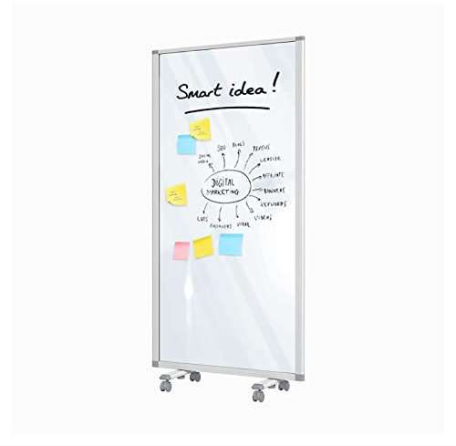 MoB Mobile Trennwand Raumteiler für Büro, Arbeitsplatz Innen faltbare & flexible Präsentationsboard mit beschreibbarer Oberfläche - Whiteboard mit Alurahmen - Magnetboard (Transparent, 90 x 180 cm)