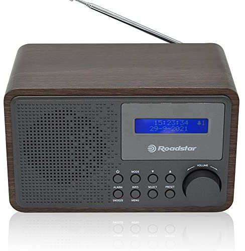 Roadstar HRA-700D+/WD Radio Portatile Vintage Digitale Dab/Dab+ / FM Funziona a Rete o a Batterie, Connessione cuffie, Radio Retro per Casa e Cucina, Sveglia con Doppio allarme, Legno