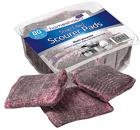 HOMESHOPA Soap Filled Scourer Pads, Pack of 80 Stain and Grease Cutting Scouring Scrubber Pads, Durable and Long Lasting, Steel Wool Cleaning Scrub for Hob Oven Kitchen Sink