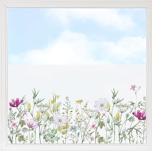 GRAZDesign Fensterfolie Blickdicht Sichtschutz, Sichtschutzfolie Fenster, Glastüren, Küche & Küchenfenster, Bad & Badfenster, Milchglasfolie Blumenwiese 100x57cm