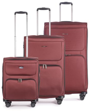 Stratic Bendigo Light+ Kofferset 3-teilig Koffer Weichschale Reisekoffer Trolley Handgepäck, 4 Rollen, TSA Kofferschloss, erweiterbar, S,M,L, Redwine