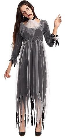 TOPKEAL Damen-Halloween-Hochzeitskleid-Party-Themenkostüm (Kleid + Halsstück) Mittelalterliches Dolchmesser Echt (White, M)