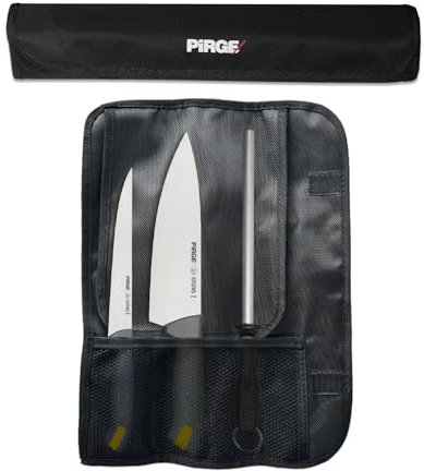 Pirge Gastro set coltelli da cucina professionali con borsa arrotolata 4 Pezzi - Coltello da chef 19 cm - Coltello da formaggio 17 cm - Coltello per disossare - Affilatura Acciaio 25 cm