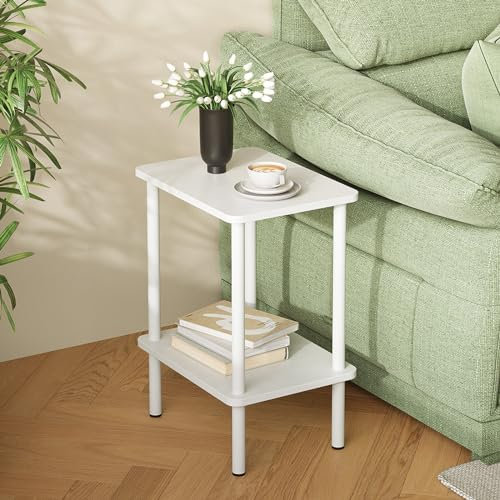 APICIZON Beistelltisch Holz, 2 Tier Beistelltisch Weiss, Nachttisch Schmal, 40x30x52cm, Beistelltische Klein mit Stauraum, Beistelltische Schmal für Wohnzimmer, Schlafzimmer, Balkon