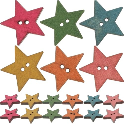 VILLCASE 50stücke Holzknöpfe Bunte Fünfzackige Sterne Knöpfe Für Diy Bastelprojekte Vintage Dekoration Für Kleidung Und Scrapbooking