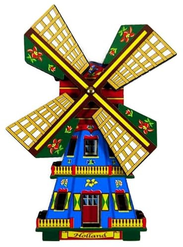Souvenir Magnet Holland bunte Windmühle 8,5 x 6,5 x 1 cm blau grün Deko GMTX 5871