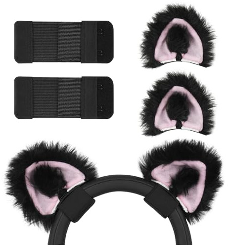 Geekria NOVA Headphones Cat Ear Attachment Compatible with Most Gaming, Over-Ear and On-Ear Headsets, Universal Fit with Adjustable Straps (Black+Pink)