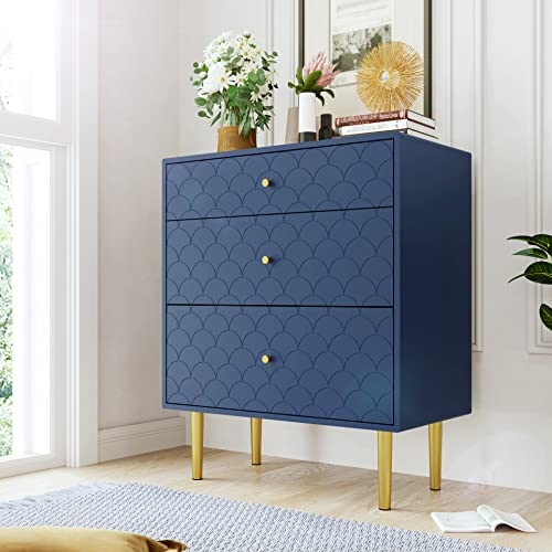 soges Cassettiera con 3 cassetti, mobile portaoggetti moderno, armadio con cassetti, tavolo consolle, tavolino per camera da letto, soggiorno, corridoio o angolo, blu navy, 75 x 40 x 89 cm