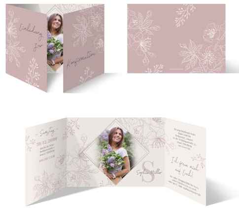 Konfirmation Einladungskarten Einladungen individuell mit Text und Foto DIN A6 Altarfalz-Klappkarte - Kirschblüten