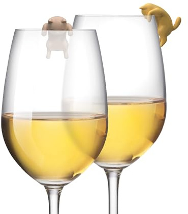 Winkee Kitty Glasmarker Weinglasmarkierer aus Silikon | Wiederverwendbare Drink Marker für Wein-, Trink- und Getränkegläser, praktisches Party-Zubehör im Tierdesign