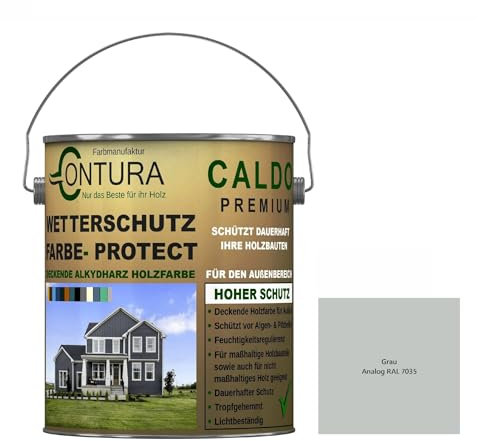 Contura Wetterschutzfarbe 500ml. Holz Dauerschutzfarbe Deckend Buntlack Holzfarbe Holzlasur Seidenmatt (Grau - RAL 7035 Analog)