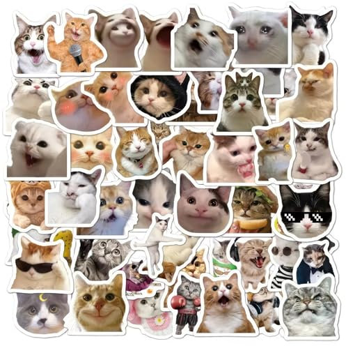 60pcs Cat Stickers, Kawaii Cat Emoticons Graffiti Stickers Waterproof Cat Vinyl Decals Aesthetic Kitten Stickers for Decorating Water Bottle Cups Phone Scrapbook Skateboard Laptop Calendar Suitcases