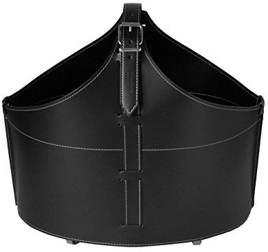 LIMAC Design FABIA Holzkorb aus Leder für den Innenbereich, Kaminholzkorb für Brennholz, Brennholztasche mit gummierten Rädern, Hergestellt in Italien. (Schwarz)