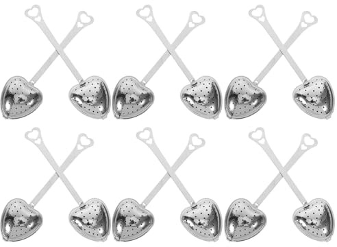 Cabilock 12pcs Heart Shaped Tea Infuser Stainless Steel Tea Strainer with Long Handle Portable Easy to Carry for Home Brewing