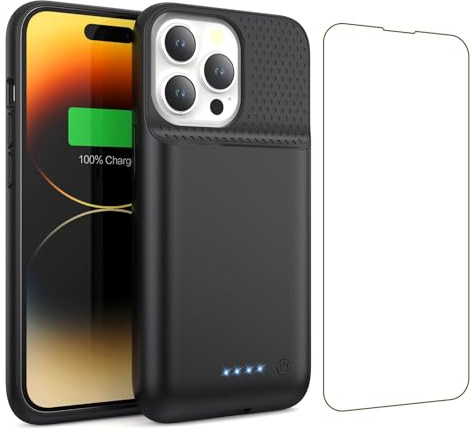 Funda Batería para iPhone 13/13 Pro/14(6,1), 7500mAh Funda Cargador Portatil Carcasa de Carga Protectora Portátil, Ultra-Silm Carcasa Recargable de Carga Extendida para iPhone 13/13Pro/14 (A-Negro)