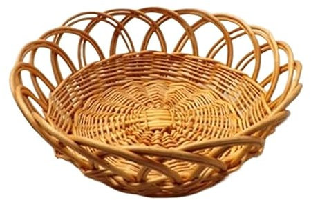 Runder handgefertigter gewebter Brotkorb, gewebtes Lagerregal, Tablett for Snacks und Gemüse, Tablett for Brot, Obst, Pommes, Obst, Heimküche, (Farbe: Braun, Größe: Klein)(M)