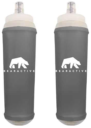 Bearactive Lot de 2 bouteilles d'eau légères et souples de 500 ml – TPU sans BPA, anti-fuite, pliable, pour gilets de course et ceintures (noir, 500 ml)